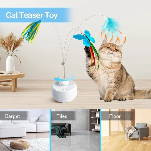 Alt view image 5 of 7 - Interactive Cat Toys, Butterfly & Feather Kitten Toy,Automatic Spinning Ball for Indoor Bored Cats,Self Play Intelligent Touch Senser, 3 Replacements