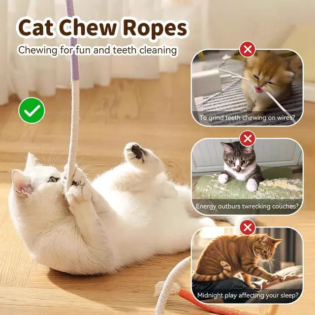 Alt view image 2 of 7 - Interactive Cat Toys for Indoor Cats, 3 Chew Ropes 1 Silvervine Stick