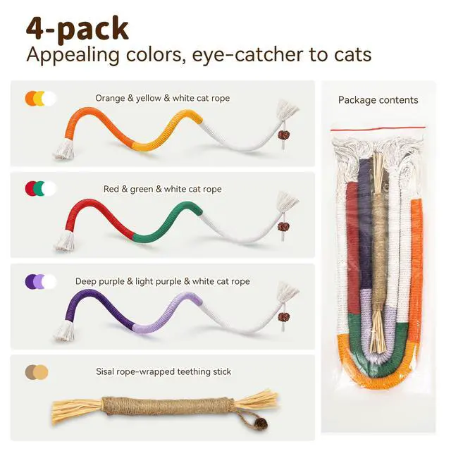 Alt view image 6 of 7 - Interactive Cat Toys for Indoor Cats, 3 Chew Ropes 1 Silvervine Stick