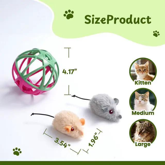Alt view image 5 of 7 - Cat Toys for Indoor Cats - Interactive Ball Cage Cat Toy with Realistic Mice Sounds & 2 Catnip Plush Toys, Motion-Activated Hunting Simulation Toy for Cats