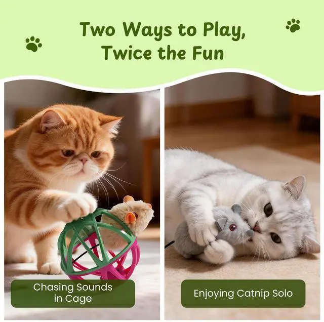 Alt view image 6 of 7 - Cat Toys for Indoor Cats - Interactive Ball Cage Cat Toy with Realistic Mice Sounds & 2 Catnip Plush Toys, Motion-Activated Hunting Simulation Toy for Cats