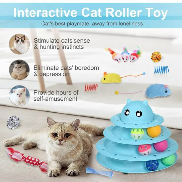 Alt view image 6 of 6 - 24 PCS Cat Toys Set with Teaser, Mice, Spring, and Various Ball Toys