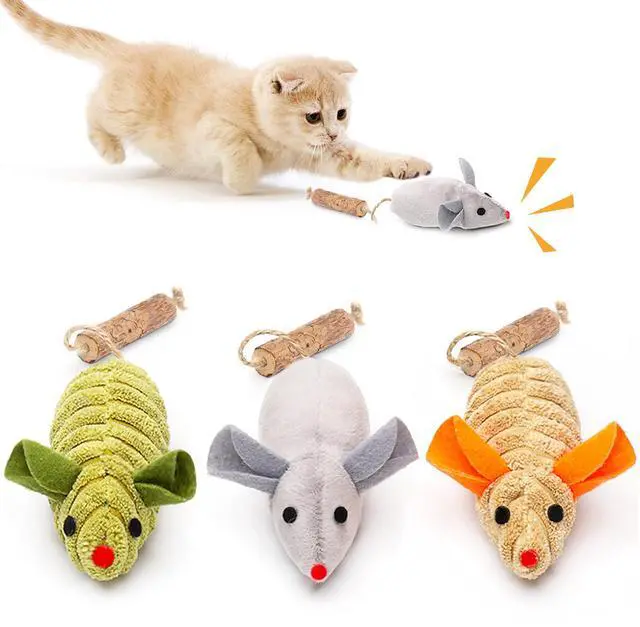 Main image of Cat Toys: 3pcs Squeak Mice Interactive Catnip Silvervine Animals