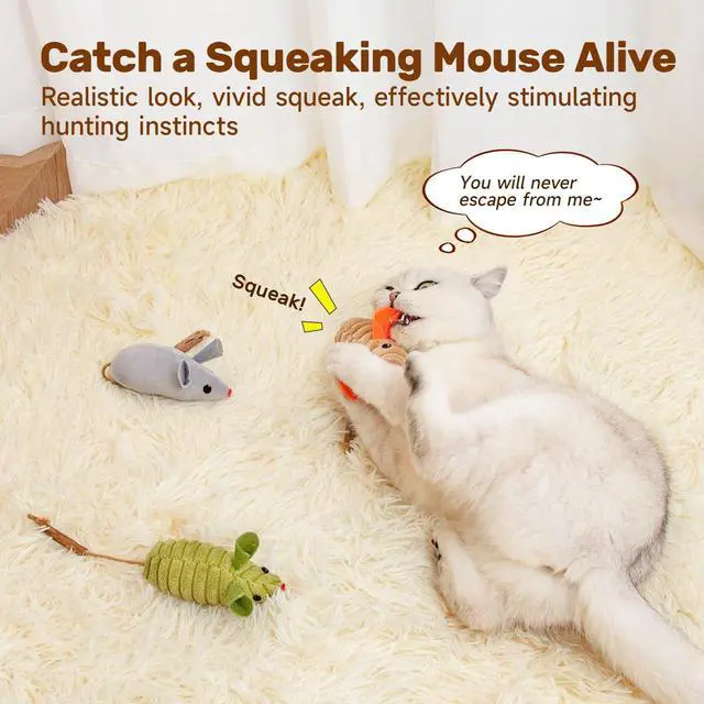 Alt view image 3 of 6 - Cat Toys: 3pcs Squeak Mice Interactive Catnip Silvervine Animals