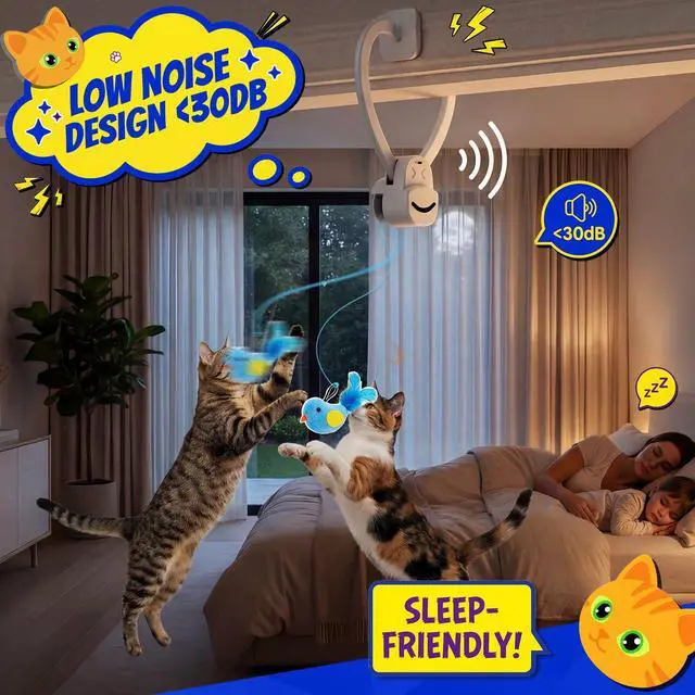 Alt view image 6 of 7 - Interactive Cat Toys for Indoor Cats Automatic Electric Flying Bird Feather Mouse Toy - Best Kitten & Adult Cat Enrichment Mouse cat Toy Hanging Electric Kitty Toys for Bored Cats