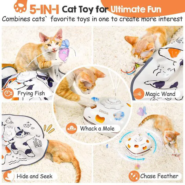 Alt view image 2 of 6 - Cat Toys for Indoor Cats, 5 in 1 Interactive Automatic Kitten Toys Rechargeable Electric Hide and Seek, Moving Feather, Whack-A-Mole, Spin Flying Teaser Wand Exercise Kicker, Gifts for Cat