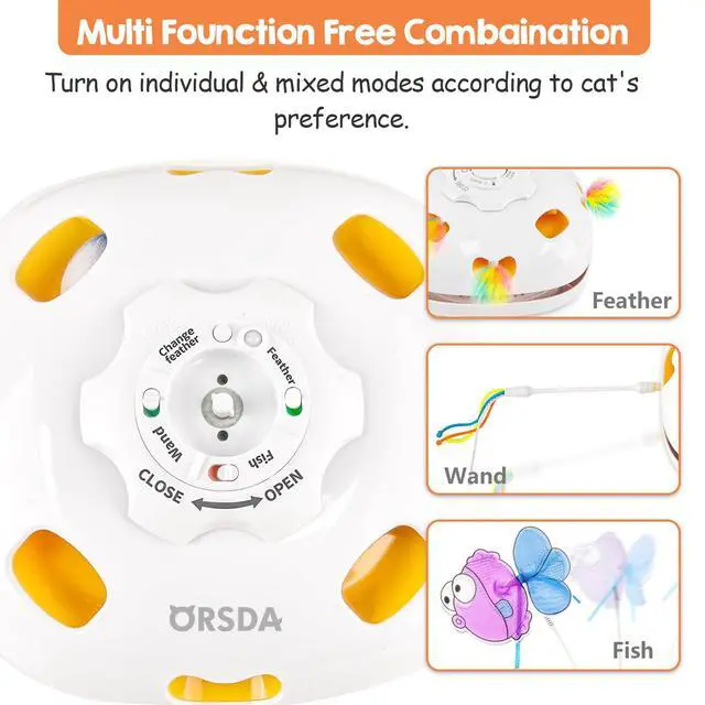 Alt view image 4 of 6 - Cat Toys for Indoor Cats, 5 in 1 Interactive Automatic Kitten Toys Rechargeable Electric Hide and Seek, Moving Feather, Whack-A-Mole, Spin Flying Teaser Wand Exercise Kicker, Gifts for Cat