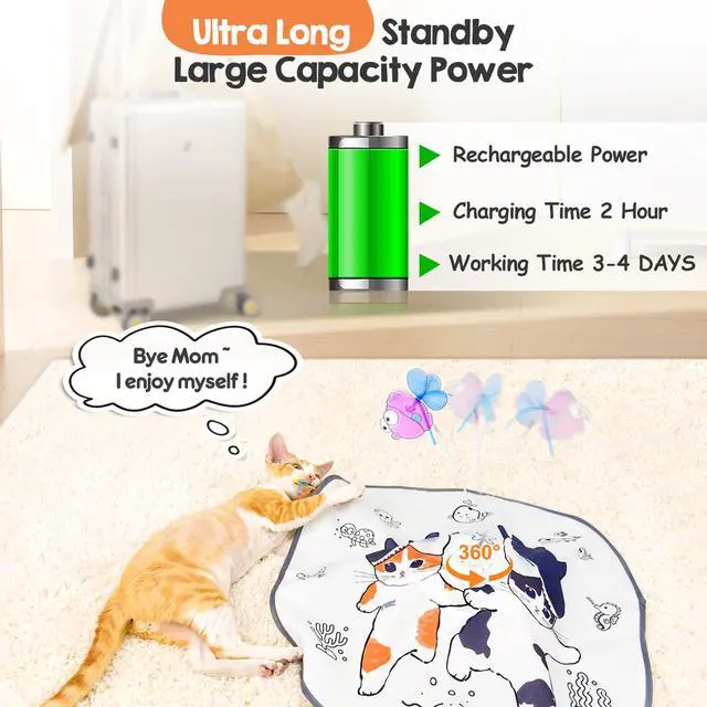 Alt view image 6 of 6 - Cat Toys for Indoor Cats, 5 in 1 Interactive Automatic Kitten Toys Rechargeable Electric Hide and Seek, Moving Feather, Whack-A-Mole, Spin Flying Teaser Wand Exercise Kicker, Gifts for Cat