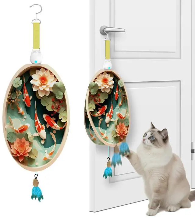 Main image of 11 Interactive Cat Toys for Indoor Cats, Automatic Concealed Hide and Seek Hanging Feather Cat Toy, Rechargeable Motion-Activated Enrichment Toys for Bored Adult Cats (Fish Pond Pattern