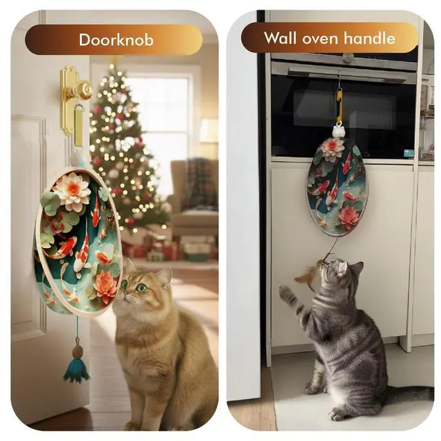 Alt view image 3 of 7 - 11 Interactive Cat Toys for Indoor Cats, Automatic Concealed Hide and Seek Hanging Feather Cat Toy, Rechargeable Motion-Activated Enrichment Toys for Bored Adult Cats (Fish Pond Pattern