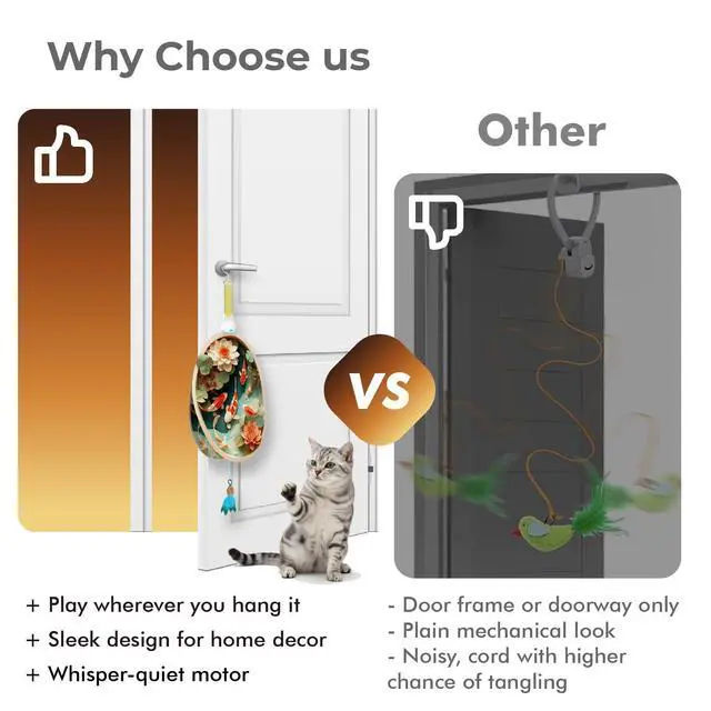 Alt view image 4 of 7 - 11 Interactive Cat Toys for Indoor Cats, Automatic Concealed Hide and Seek Hanging Feather Cat Toy, Rechargeable Motion-Activated Enrichment Toys for Bored Adult Cats (Fish Pond Pattern