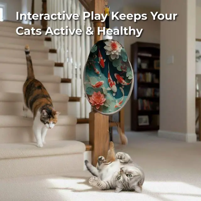 Alt view image 5 of 7 - 11 Interactive Cat Toys for Indoor Cats, Automatic Concealed Hide and Seek Hanging Feather Cat Toy, Rechargeable Motion-Activated Enrichment Toys for Bored Adult Cats (Fish Pond Pattern