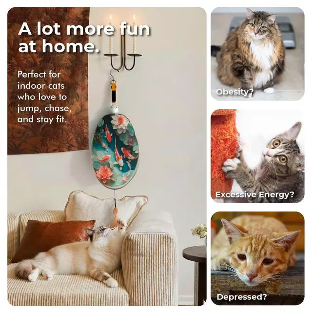 Alt view image 6 of 7 - 11 Interactive Cat Toys for Indoor Cats, Automatic Concealed Hide and Seek Hanging Feather Cat Toy, Rechargeable Motion-Activated Enrichment Toys for Bored Adult Cats (Fish Pond Pattern