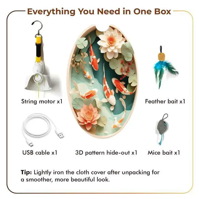 Alt view image 7 of 7 - 11 Interactive Cat Toys for Indoor Cats, Automatic Concealed Hide and Seek Hanging Feather Cat Toy, Rechargeable Motion-Activated Enrichment Toys for Bored Adult Cats (Fish Pond Pattern
