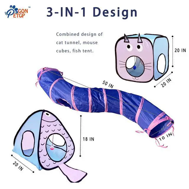 Alt view image 2 of 6 - Set for Indoor Cats: 23 PCS Kitten Toys, Incl. Collapsible Pet Tunnel, Interactive Cat Teaser Wand & Balls