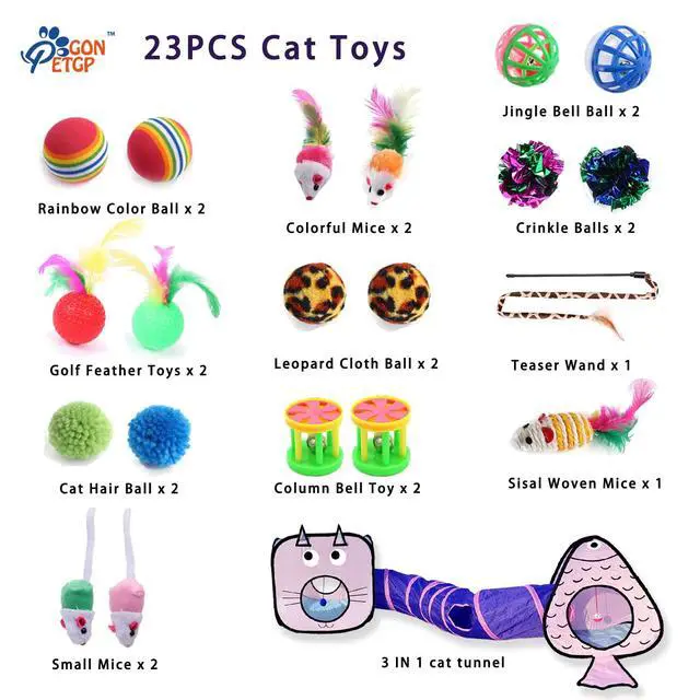 Alt view image 5 of 6 - Set for Indoor Cats: 23 PCS Kitten Toys, Incl. Collapsible Pet Tunnel, Interactive Cat Teaser Wand & Balls