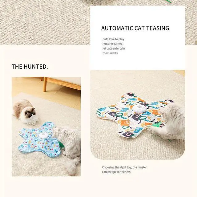 Alt view image 3 of 6 - Cat Toy Hide and Seek Interactive Cat Toy - Rechargeable Automatic Feather Wand with Bird Squeaky for Indoor Cats Increase Battery Capacity, cat Feather Toy with 2 cat Wands (Colorful)