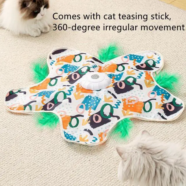 Alt view image 5 of 6 - Cat Toy Hide and Seek Interactive Cat Toy - Rechargeable Automatic Feather Wand with Bird Squeaky for Indoor Cats Increase Battery Capacity, cat Feather Toy with 2 cat Wands (Colorful)