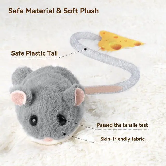 Alt view image 5 of 7 - Interactive MigiMouse Cat Toy 360° Rolling & Spin with Mesh Plastic Tail for Indoor Cats Smart Motion Sensor, Realistic Squeak, Rechargeable Plush Kitten Toy(Grey)