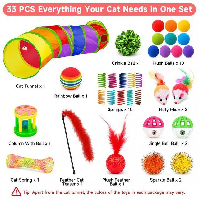 Alt view image 2 of 7 - 33PCS Cat Toys Variety Pack for Indoor Cats, Kitten Toys Cat Tunnel