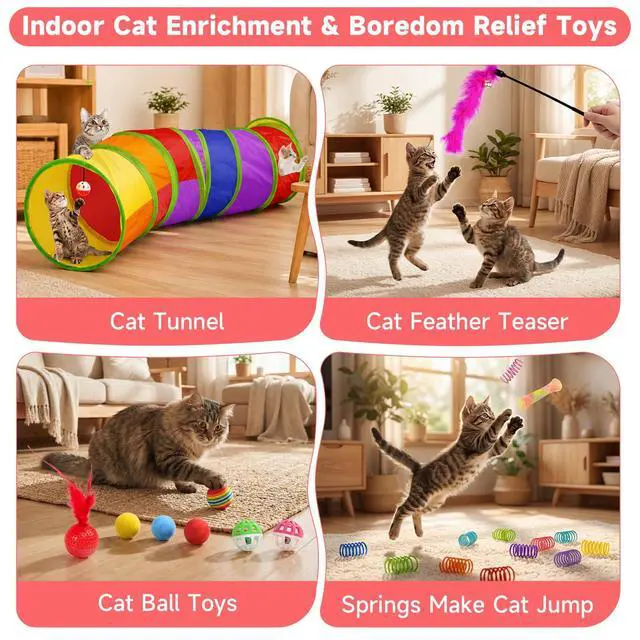 Alt view image 4 of 7 - 33PCS Cat Toys Variety Pack for Indoor Cats, Kitten Toys Cat Tunnel
