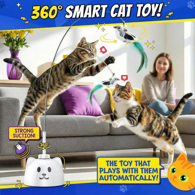 Alt view image 2 of 7 - Automatic Interactive Cat Toy, Flying Bird Wand for Indoor Cats