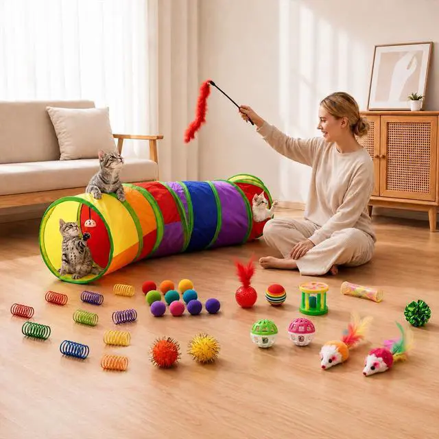 Alt view image 6 of 7 - 33PCS Cat Toys Variety Pack for Indoor Cats, Kitten Toys Cat Tunnel