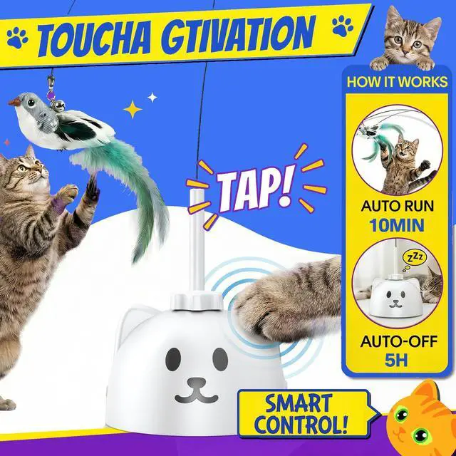Alt view image 6 of 7 - Automatic Interactive Cat Toy, Flying Bird Wand for Indoor Cats