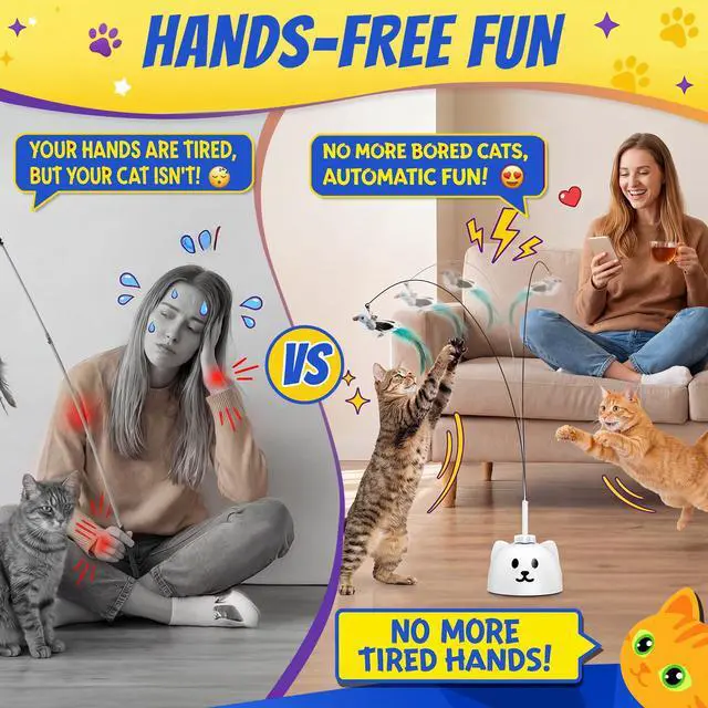 Alt view image 4 of 7 - Automatic Interactive Cat Toy, Flying Bird Wand for Indoor Cats
