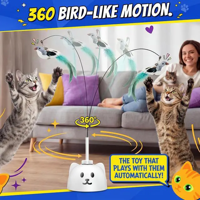 Alt view image 7 of 7 - Automatic Interactive Cat Toy, Flying Bird Wand for Indoor Cats