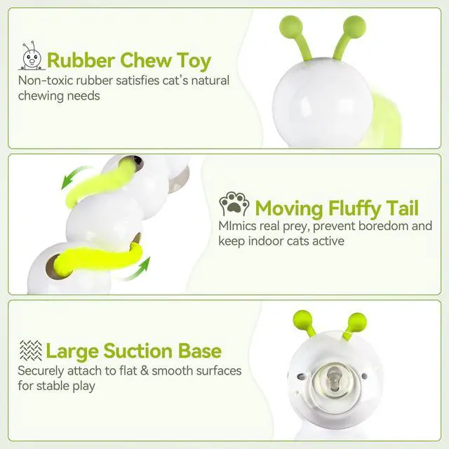 Alt view image 3 of 7 - Interactive Cat Toy for Indoor Cats, Automatic Motion Activated Fluffy Tail Cat Toy, Electric Teaser Wand for Kittens & Bored Cats, USB Rechargeable Caterpillar Toy with Suction Cup