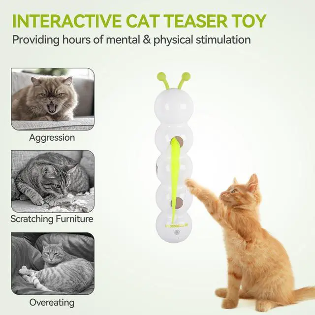 Alt view image 4 of 7 - Interactive Cat Toy for Indoor Cats, Automatic Motion Activated Fluffy Tail Cat Toy, Electric Teaser Wand for Kittens & Bored Cats, USB Rechargeable Caterpillar Toy with Suction Cup
