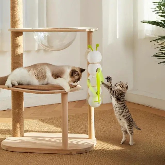 Alt view image 6 of 7 - Interactive Cat Toy for Indoor Cats, Automatic Motion Activated Fluffy Tail Cat Toy, Electric Teaser Wand for Kittens & Bored Cats, USB Rechargeable Caterpillar Toy with Suction Cup