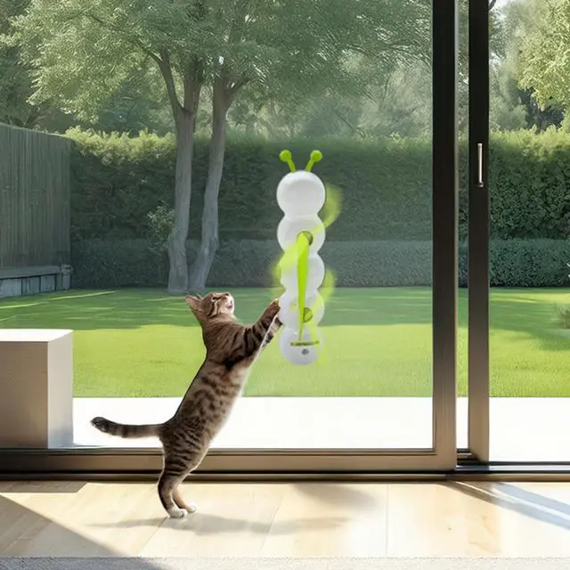 Alt view image 7 of 7 - Interactive Cat Toy for Indoor Cats, Automatic Motion Activated Fluffy Tail Cat Toy, Electric Teaser Wand for Kittens & Bored Cats, USB Rechargeable Caterpillar Toy with Suction Cup