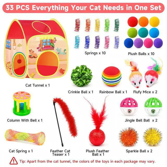 Alt view image 2 of 7 - 33PCS Cat Toys Variety Pack for Indoor Cats, Kitten Toys Cat Tunnel