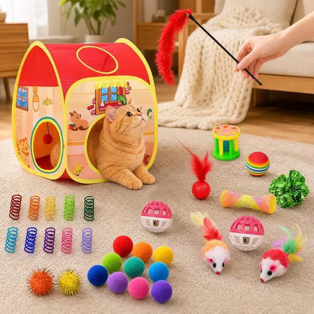 Alt view image 7 of 7 - 33PCS Cat Toys Variety Pack for Indoor Cats, Kitten Toys Cat Tunnel