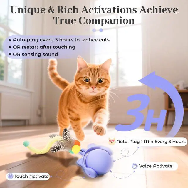 Alt view image 2 of 7 - Cat Toys for Indoor Cats, New Intelligent Voice Timing Touch Control Cats Ball, Simulate Mouse Sound Kitten Toy, Automatic Interactive Moving Cat Toy for All Ages