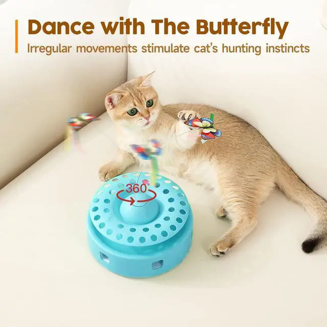 Alt view image 3 of 6 - Pet - Tech / Trai Cat Toys 3-in-1 Automatic Interactive Kitten Toy, Fluttering Butterfly, Random Moving Ambush Feather, Track Balls, Dual Power Supplies, USB Powered, Indoor Exercise Cat Kicker (Blue)