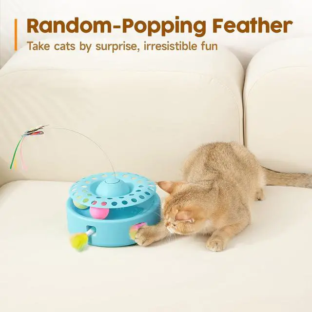Alt view image 4 of 6 - Pet - Tech / Trai Cat Toys 3-in-1 Automatic Interactive Kitten Toy, Fluttering Butterfly, Random Moving Ambush Feather, Track Balls, Dual Power Supplies, USB Powered, Indoor Exercise Cat Kicker (Blue)
