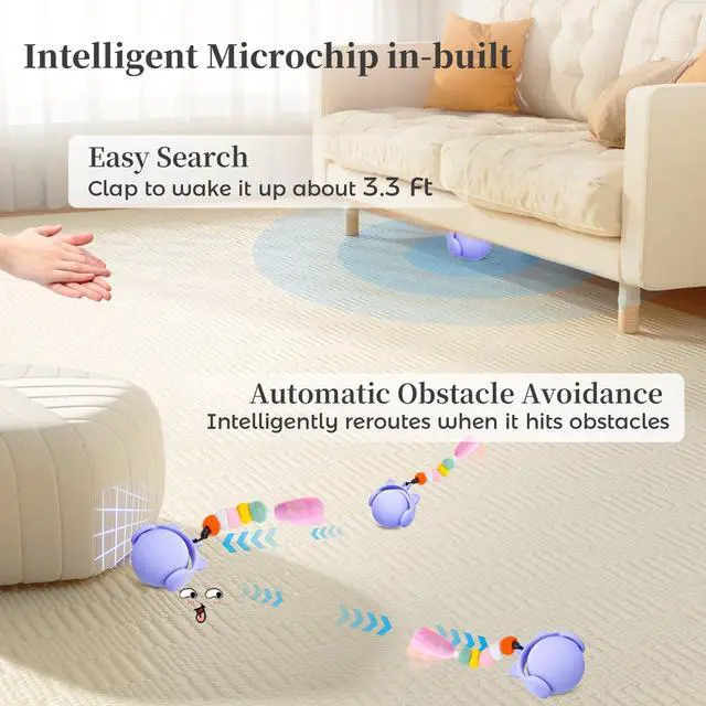 Alt view image 3 of 7 - Cat Toys for Indoor Cats, New Intelligent Voice Timing Touch Control Cats Ball, Simulate Mouse Sound Kitten Toy, Automatic Interactive Moving Cat Toy for All Ages