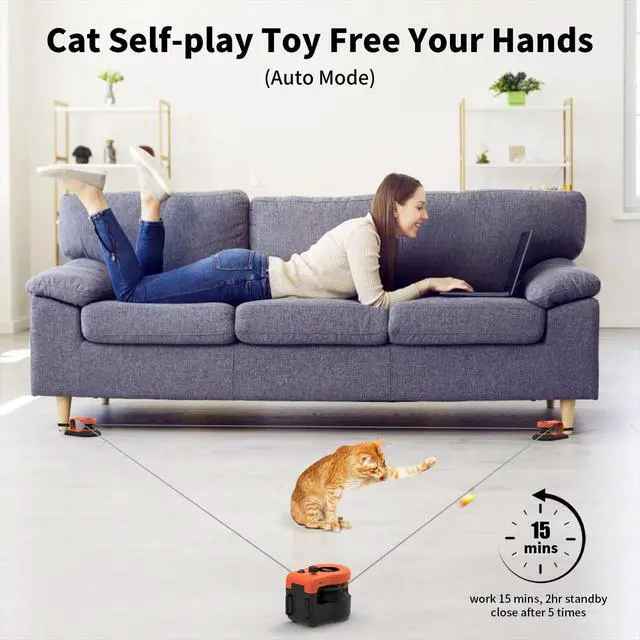 Alt view image 3 of 7 - Interactive Cat Toy for Indoor Cats Chase/Run/Hunt/Exercise-Orange