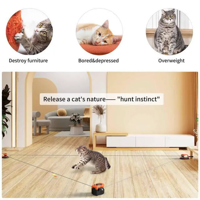 Alt view image 5 of 7 - Interactive Cat Toy for Indoor Cats Chase/Run/Hunt/Exercise-Orange
