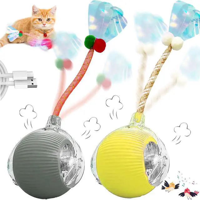 Main image of Speedy 2.0 Tail 2 Packs Interactive Cat Toys for Indoor Cats, Automatic Cat Toy with Elastic Mesh Tail, Electric Rolling Ball on Carpet, Chirping and Motion Activate Cat