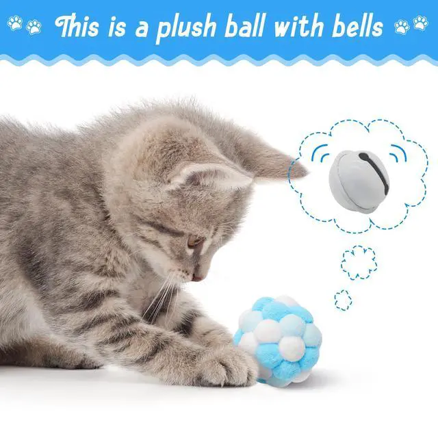 Alt view image 3 of 7 - Cat Toy Set Interactive Cat Toys 10Pcs Pack Including Cat Springs Feather Teaser Wand Mice Crinkle Balls and Pet Bell Balls, Puzzle Interactive Pet Gift Pack Toys for Indoor Kitten (Blue)