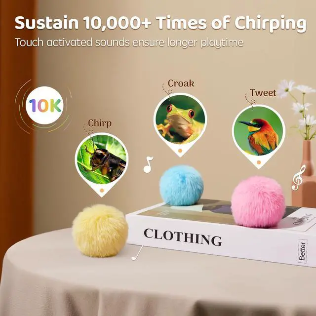 Alt view image 5 of 6 - Chirping Cat Toys Balls with SilverVine Catnip, Upgraded, 3 Pack Fluffy Interactive Cat Kicker, 3 Lifelike Animal Sounds, Kitty Kitten Catnip Exercise Toys