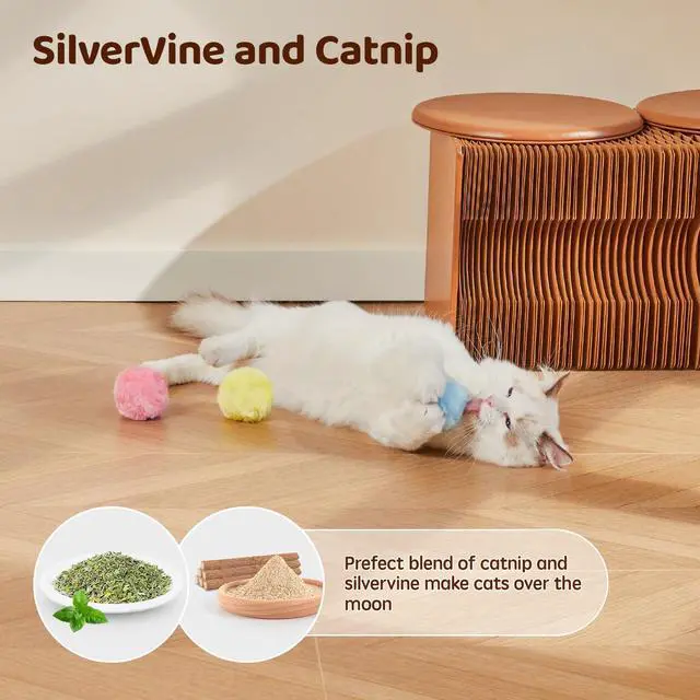 Alt view image 4 of 6 - Chirping Cat Toys Balls with SilverVine Catnip, Upgraded, 3 Pack Fluffy Interactive Cat Kicker, 3 Lifelike Animal Sounds, Kitty Kitten Catnip Exercise Toys