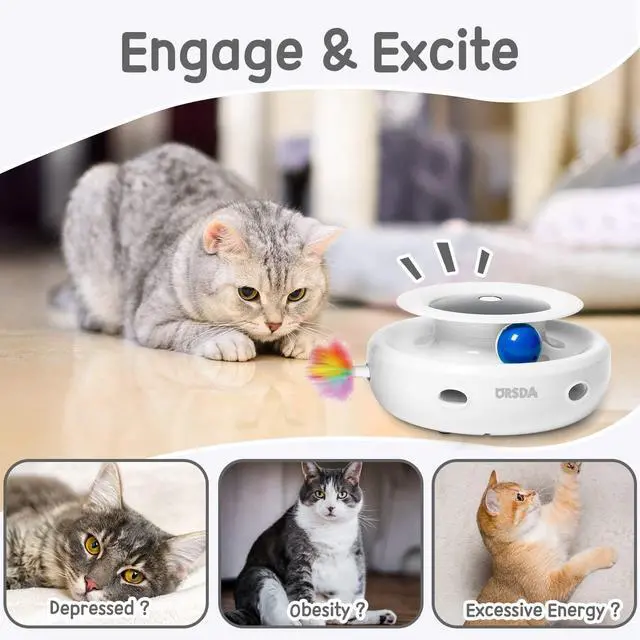 Alt view image 4 of 6 - 2in1 Interactive Toys for Indoor Cats, Timer Auto On/Off, Cat Toy Balls & Ambush Electronic Cat Mice Toy for Entertainment with 6pcs Feathers, Dual Power Supplies