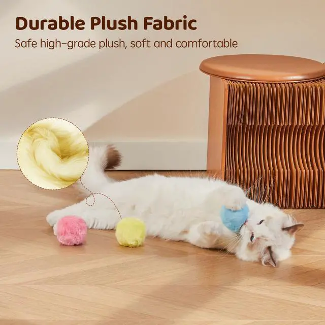 Alt view image 6 of 6 - Chirping Cat Toys Balls with SilverVine Catnip, Upgraded, 3 Pack Fluffy Interactive Cat Kicker, 3 Lifelike Animal Sounds, Kitty Kitten Catnip Exercise Toys