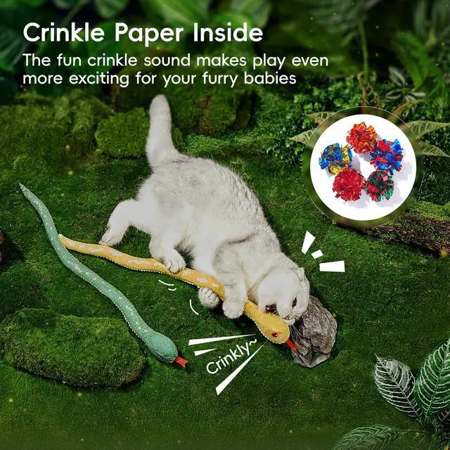 Alt view image 4 of 6 - Cat Toys Realistic Snake Catnip Crinkly Sound Toy 2 Pcs for Halloween, Mesh Fabric for Teeth Cleaning, Interactive Kicker Toys for Indoor Kitten Exercise 20 Inches