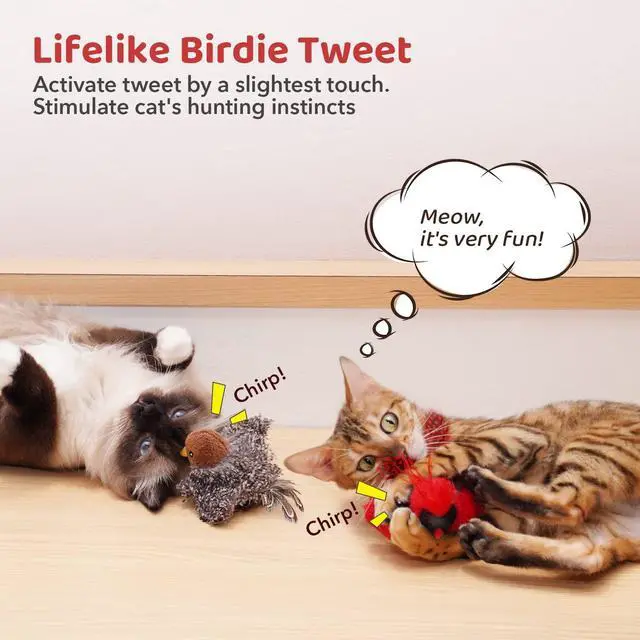 Alt view image 2 of 6 - Cat Toys Chirping Birds 2 Pcs with Catnip SilverVine, Interactive Cat Kicker, Lifelike Birdie Tweets, Indoor Kitty Kitten Exercise Toys 4.0"
